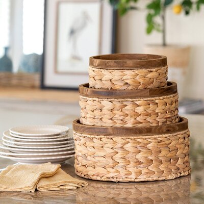 Large Wicker Storage Basket, Set of 3, Woven Water Hyacinth