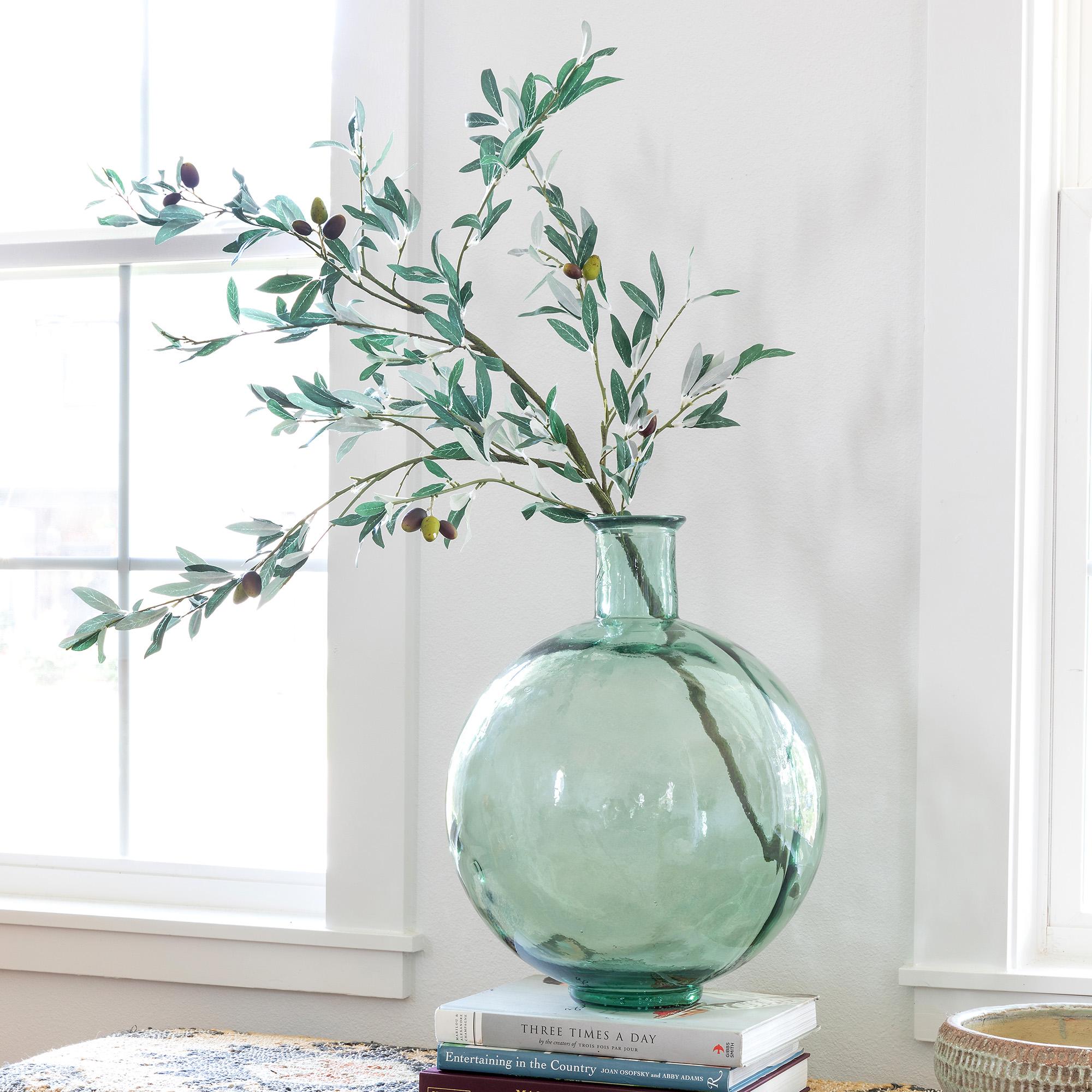 Olive Branch in Glass Vase  Shop Faux Olive Branches at