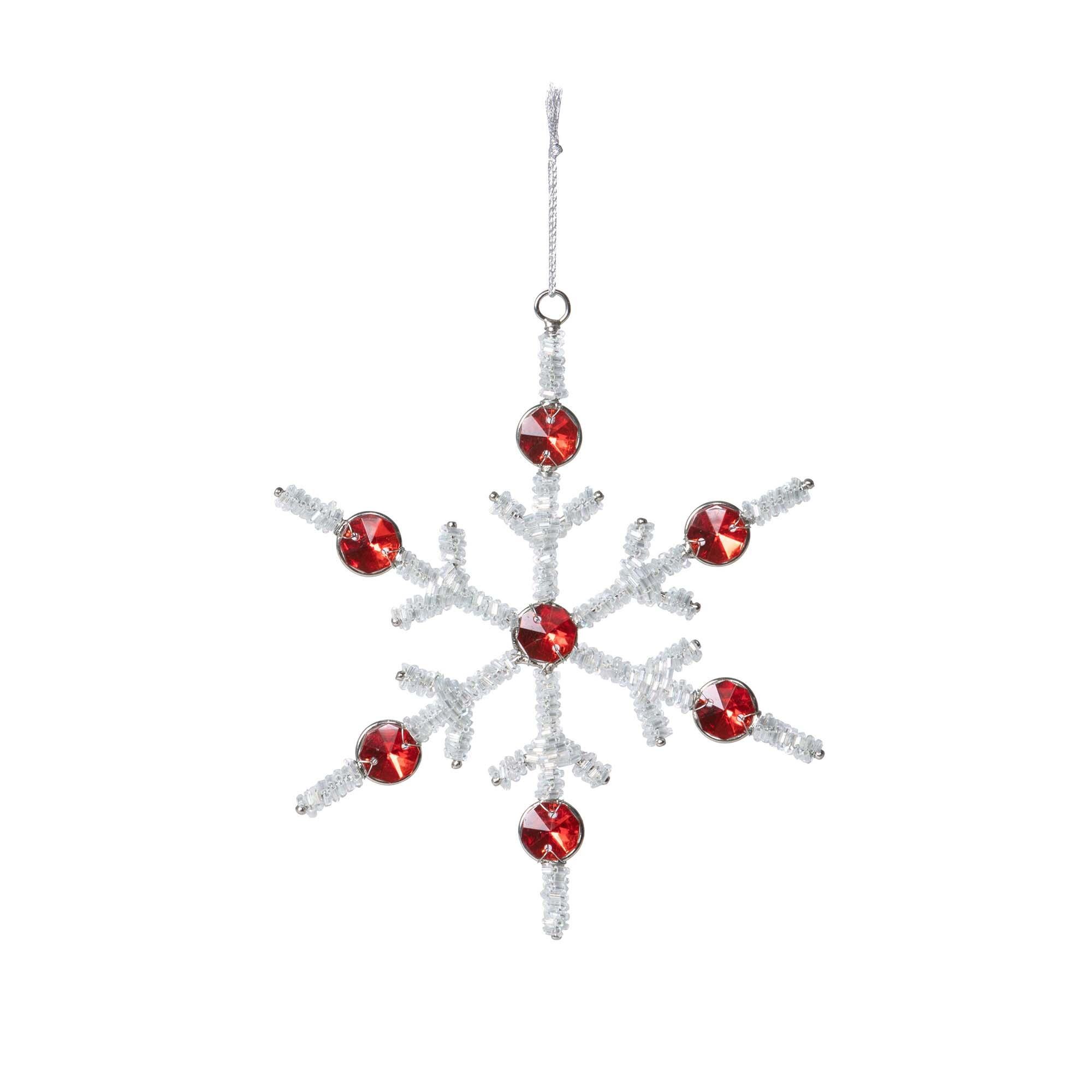 Alpine White Beaded Snowflake Ornament Large