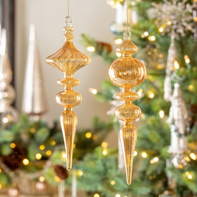 Spun Gold Glass Finial Ornament, 12 in., 2 Assorted Styles