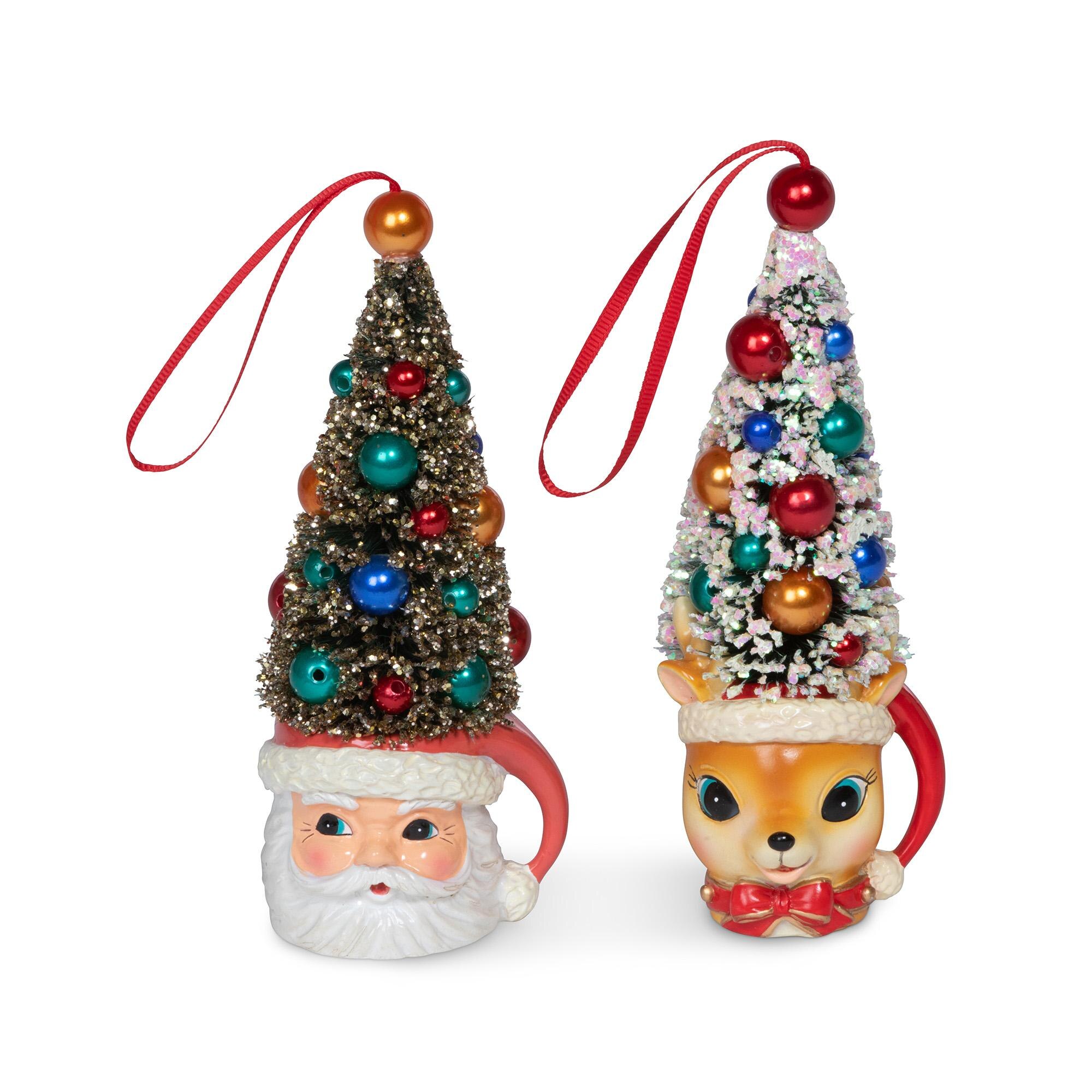 Retro Deer and Santa Mug with Sisal Tree Ornament, 2 Assorted Styles